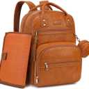 Premium Vegan Leather Diaper Bag Backpack with Waterproof Changing Pad, Reinforced Zippers & Odor-Free, 20 Pockets Pro Organizer, Fits 15.6" Laptop, Stroller Straps, Baby Bag for Mom, Brown