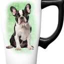 Spoontiques French Bulldog Ceramic Travel Coffee Mug with Lid and Handle - Spill Proof Lid - Double Walled Mug for Hot and Cold Beverages - Microwave and Dishwasher Safe Pack of 2