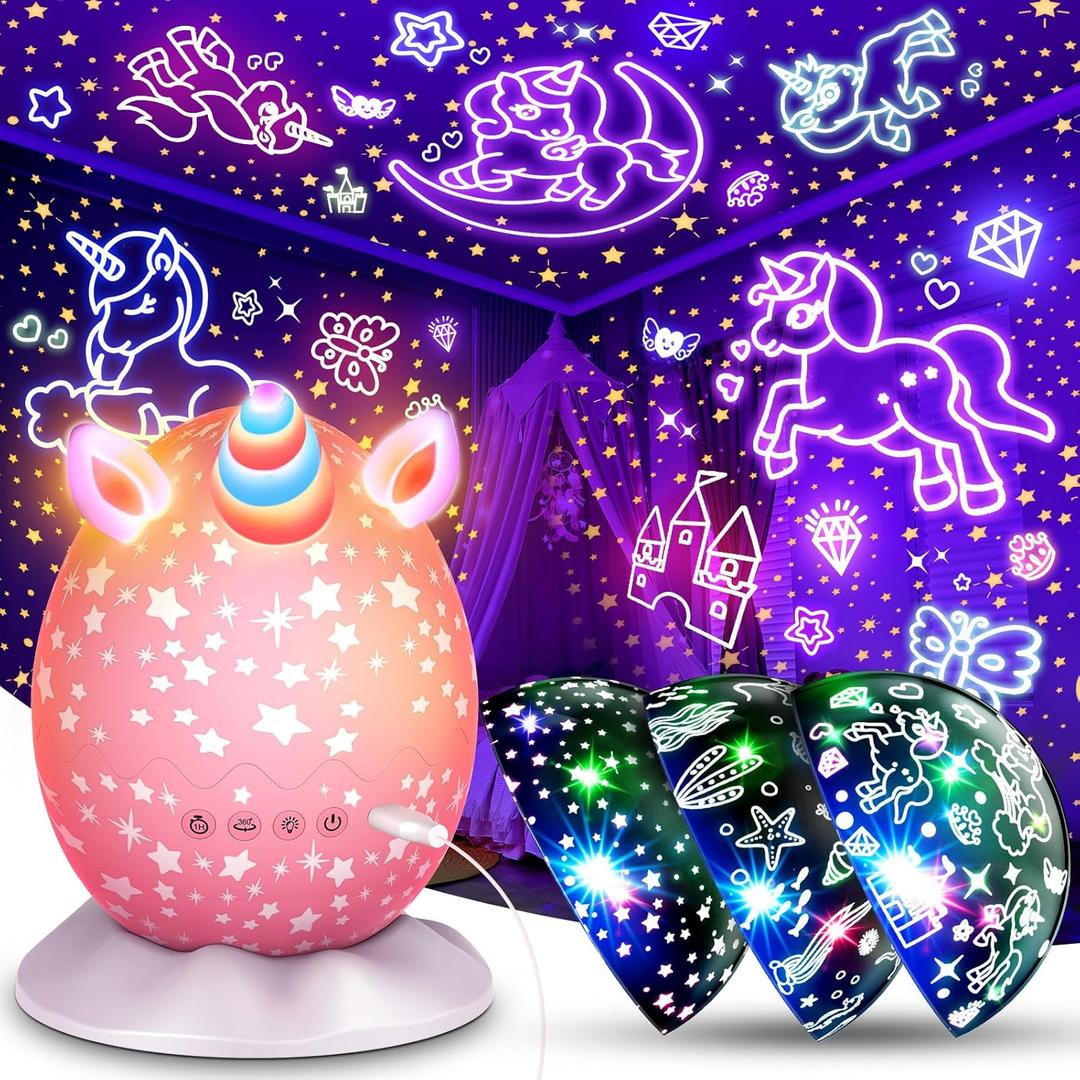 Unicorns Gifts for Girls Age 3-12: 3-in-1 Unicorn Night Light Toys for 3 4 5 6 7 8 Year Old Girl Gift with Unicorn & Star & Sea World Timer Night Projector for Kids Ages 6-8 Birthday Party Decor