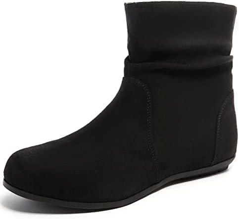 Luoika Women's Wide Width Low Heel Side Zipper Ankle Boots Size 13XW