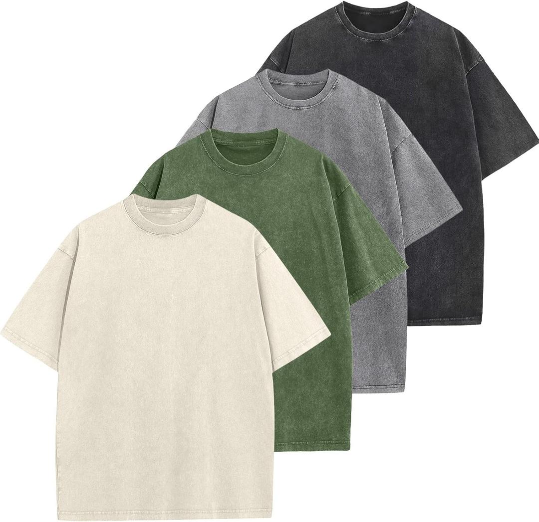 Men's Oversized Cotton T-Shirts Loose Fit Vintage Washed Tee Unisex Short Sleeve Casual Shirts Tops, Large