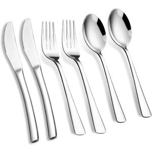 6-Piece Silverware Set Stainless Steel Flatware Set Service for 2 Includes Knives Forks Spoons Cutlery Utensil for Home Kitchen, Dishwasher Safe