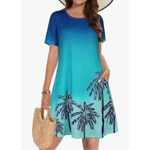 Summer Dresses for Women Casual Tshirt Short Sleeve Floral Sundress Beach Cover Ups with Pockets, XXL