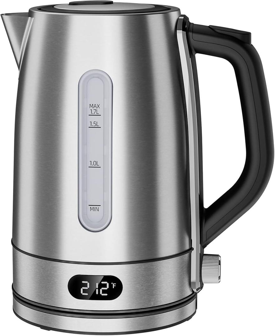 Electric Kettle,Temperature Adjustment, Stainless Steel Filter and Kettle, 1.7L Tea Kettle & Hot Water Boiler For Coffee & Tea, Automatic Shut Off, 1500W, Silver