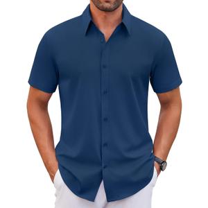 COOFANDY Men's Stretch Dress Shirts Short Sleeve Wrinkle Free Casual Button Down Shirts (M)