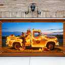 Halloween Garage Door Banner 13x6ft Pumpkin Truck Hay Bales Theme Backdrop Fall Thanksgiving Decor Door Cover Hanging Decorations Indoor Outdoor Halloween Yard Party Photo Prop Background