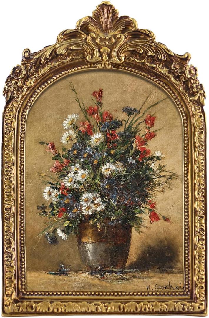 FOLKOR Framed Wall Art for Kitchen Dining Room Bedroom, Wildflower Still Life Oil Paintings Canvas Print with Gold Picture Frame, Vintage Floral Wall Decor for Cottage Rustic Retro Home Office, 5x7 (Bouquet of Field Flowers)