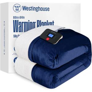 Westinghouse Electric Blanket Full, Heated Blanket Full Size with 10 Heating Levels and 1 to 12 Hours Heating Time Settings, Flannel to Sherpa Reversible, Machine Washable (80" x 84", Navy)