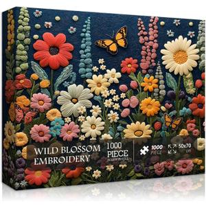 Wildflower Puzzle for Adults 1000 Pieces,Flower Plant Butterfly Art Themed, Spring Garden Floral Jigsaw Puzzles for Adults 1000 Pieces Nature