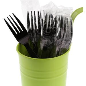 AmerCareRoyal 1000 Units Medium Heavy Weight Individually Wrapped Disposable Polystyrene Plastic Forks for Restaurants and Catering, Black