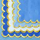 200PCS Blue and Gold Paper Napkins, 5x5 Inch Delicate Scalloped Cocktail Napkins with Gold Foil Accents, Disposable Appetizer Paper Napkin for Dinner Wedding Birthday Party Reception