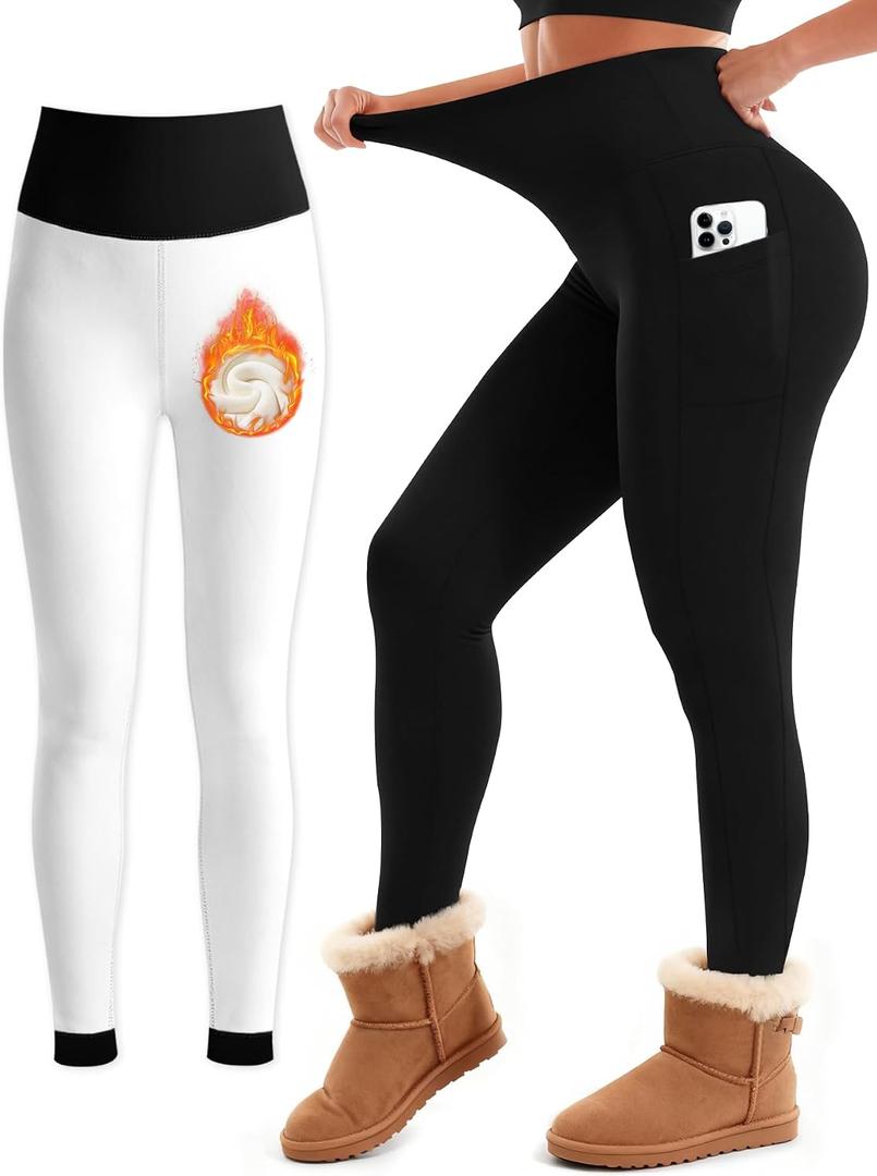 Laite Hebe Fleece Lined Leggings Women - High Waisted Winter Yoga Pants Tummy Control Soft Thermal Warm for Hiking Workout (Black, XS)