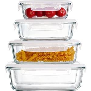 Pmssypl 4 airtight glass lunch boxes with lids, glass food storage containers, and airtight lunch boxes that can be used in the microwave, refrigerator, and dishwasher. (Transparent white)