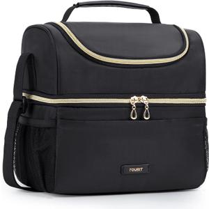 TOURIT Insulated Lunch Bag with Dual Compartment, Leakproof Cooler Tote for Work Office Picnic, Thermal Food Container Black
