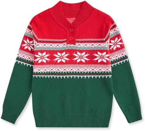 Funnycokid Boys Christmas Sweaters Kids Button Mock Neck Pullover Up Winter Xmas Holiday, 8T