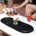 Oval Jute Table Runner | Woven Braided Dining Runner | Natural Textured Rattan Table Runner for Dining Table Coffee Table or Patio 11.8 x 27.5 (Black)
