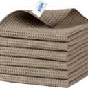 MR.SIGA Waffle Pattern Cleaning Cloths, Reusable Absorbent Microfiber Cleaning Towels, Ultra Soft Microfiber Kitchen Cleaning Rags, 6 Pack, Sandy Brown, 12.6 x 12.6 inch