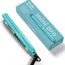 Terviiix Mini Hair Straightener Adjustable Temp, Travel-Size Mini Flat Iron, Mini Flat Irons for Short Hair/Curls Bangs, Ceramic Small Hair Curler for Men, Dual Voltage, Auto-Off, 1/2'', Cyan