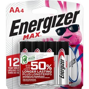 Energizer AA Batteries, MAX Double AA Battery Alkaline, 4 Count