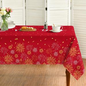 Horaldaily Chinese New Year Tablecloth 60120 Inch Rectangular, Red and Gold New Year's Table Cloth, Decorative Table Cove for 2026 New Years Eve Party Supplies Decorations
