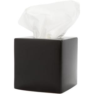 Simple Solid Ceramic Tissue Box Cover Square Matte Finish Tissue Holder for Bathroom, Vanity, Nightstand, Office Decorative & Discreet Fits Standard Tissue Boxes (Black)