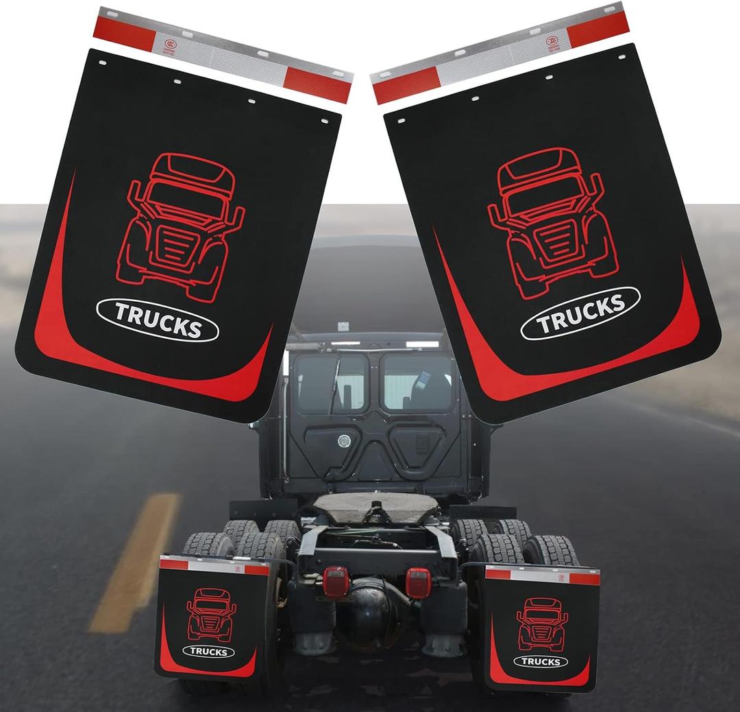 Mud Flaps and Reflector Strips Pair 24 inch x 30inch Black Mud Flaps and Aluminum Strip, for Semi-Truck Trailer Heavy-Duty Truck (2 Mud Flaps +2 Reflector Strips)