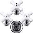 Enhon 3 Pcs Handle Set, Compatible with Price/Pfister Shower Valve, Hot Cold and Diverter Handle, Fits 12 Point Broach Stem, Chrome Finish White(Cross Arm)