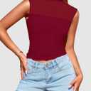 PRETTYGARDEN Women's Summer Sheer Mesh Tank Tops 2025 Trendy Casual Sleeveless Mock Neck Ruched Slim Fitted Going Out Shirts (S)