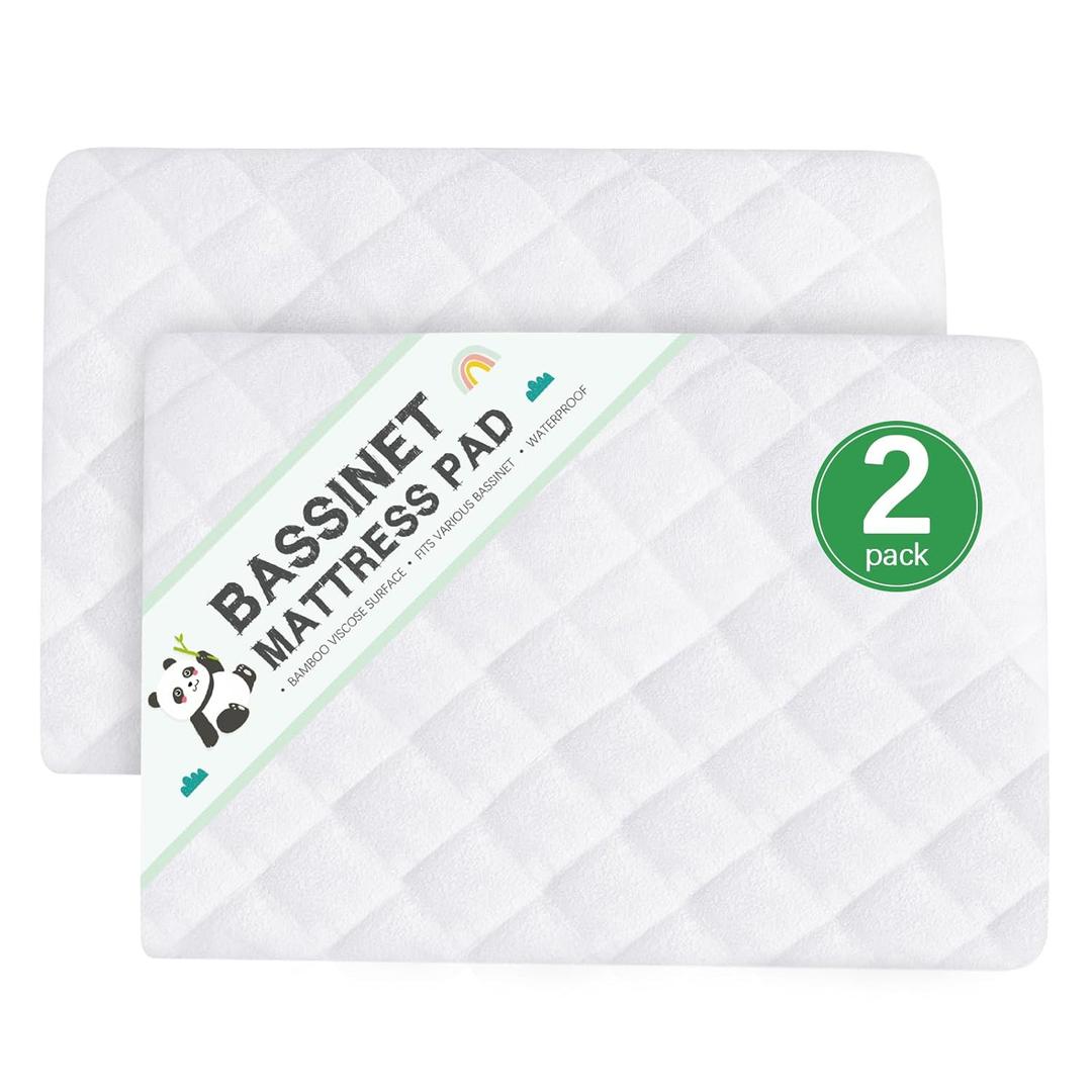 Waterproof Bassinet Mattress Protector, Fit for 17" x 33" Most Mainstream Bassinet Mattress - Rectangle, Hourglass, Oval, Ultra Soft Breathable, Washer & Dryer