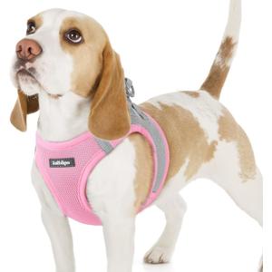 rabbitgoo Dog Harness, Step-in Easy On Soft Light Puppy Vest with Breathable Mesh for Walking, Safe Reflective Pet Harness for Small Sized Dogs, Pink & Gray M
