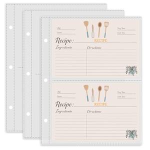 TAOLABV 50 Pack Recipe Card Page Protectors, Easy Storage, 4x6 Inch Recipe Card Sleeves, 2 Pockets Per Page, Sheet Protectors for 8.5 x 9.5 Inch 3 Ring Binder, Recipe Binder Refill Pages