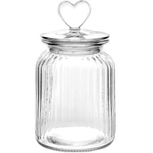 WHJY 1 Pc Airtight Glass Jars Decorative Jars, 32oz Jar of Hearts Cute Cookie Jar Decorative Jars with Lids Candy Jars for Candy Buffet Heart Shaped Lid - Stripes Textured