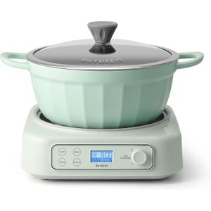BUYDEEM 5-in-1 Slow Cooker 4.7QT with Removable Nonstick Stockpot, Compatible with Various Cookwares, Two Temperature Controls, Customized Time Settings, Auto Keep Warm for 2H, Cozy Greenish, Nonstick Stockpot Included
