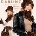 Gifts Sets for Women-5 Piece, Faux Fur Bucket Hat and Glove Set, Valentines Gifts for Her Wife Sister Girlfriends (Leopard Print Deep)