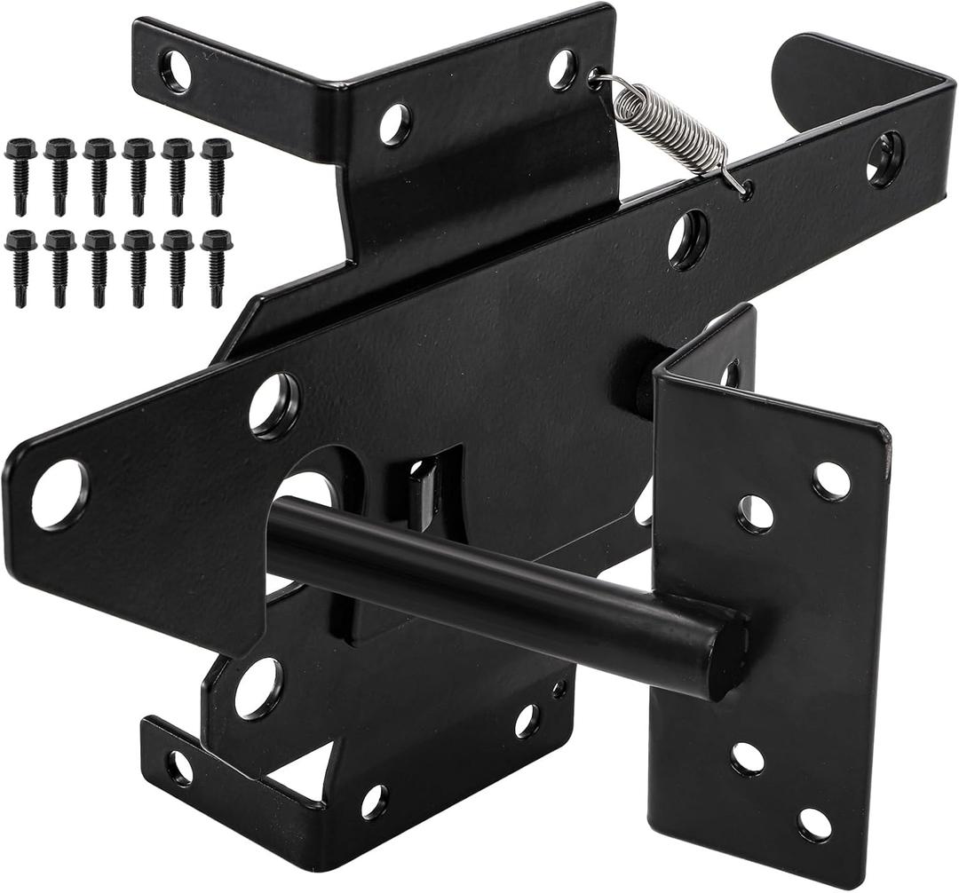 WRINGKIT Heavy Duty Gate Latches for Wooden Fences, Post Mount Automatic Gate Lock, Self-Locking Gravity Door Latch, Fence Latch for Outdoor Gates, Metal Gates Vinyl Fences, Black Finish
