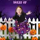 Witch Costume for Girls Aged 3-8 Years Halloween Light Up Skirt with Broom Hat Treat Bag Kids Toddler Girls Dress Up (Purple)