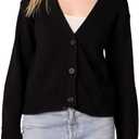 Amazon Essentials Women's Relaxed Fit V-Neck Cropped Cardigan, Black, Small