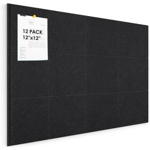 Large Cork Board for Walls 48"x36" |Cork Board Alternative| 12 Pack Felt Wall Tiles| Black Bulletin Board with Removable Adhesive | Cork Boards Pinboard for Office Home Classroom,Black