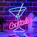 LUCUNSTAR Cocktails Neon Sign Drinks LED Signs Cocktail Glass Shaped Neon Lights LED Drinking Signs Martini Light Up Sign for Wall Decor Man Cave Blue Wine Glass Light for Bar Shop Night Club