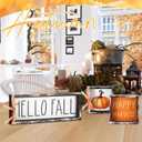 Yousoontic 3 Pcs Hello Fall Sign Wooden Pumpkin Happy Harvest Block Signs Fall Table Centerpiece Decorations Thanksgiving Desk Shelf Decor for Home Office Holiday Wall Mantle Farmhouse House Decor