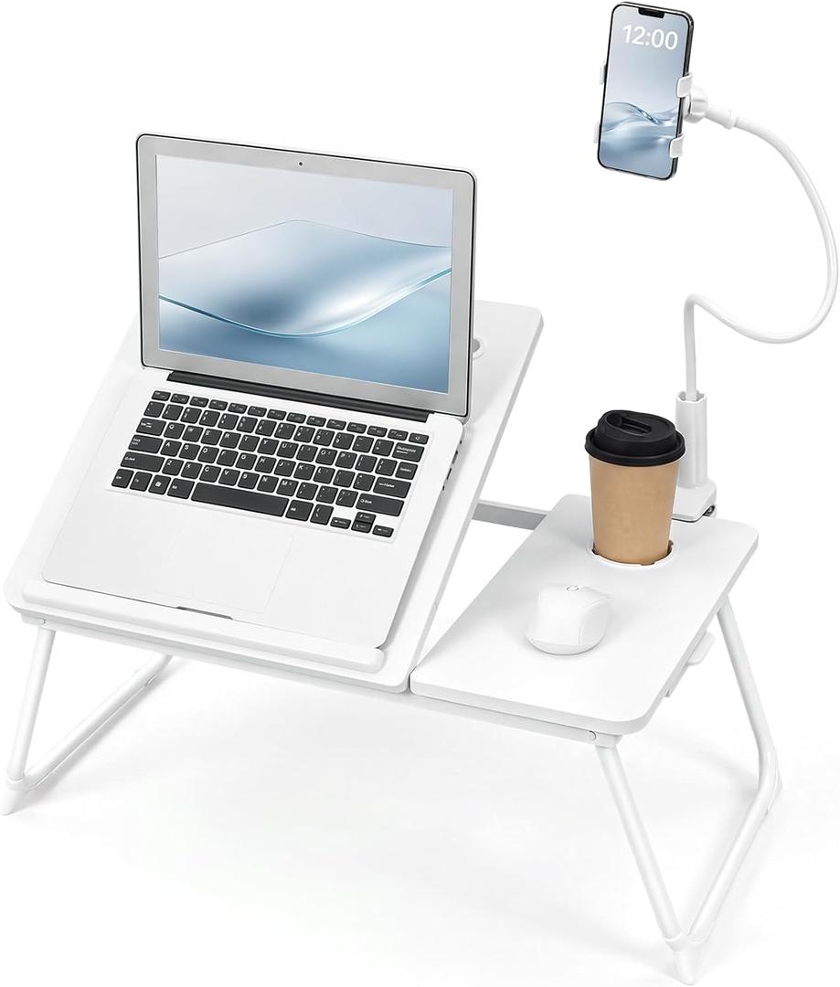 Nuanchu Withe Laptop Desk with Phone Holder Adjustable, 7 Gears