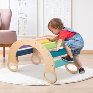 TOOKYLAND Rainbow Climbing Toys for Toddlers 1-3, Indoor Wooden Montessori Climbing Set,Rocking Toy Wooden Arch Climber Play Gym for Toddler