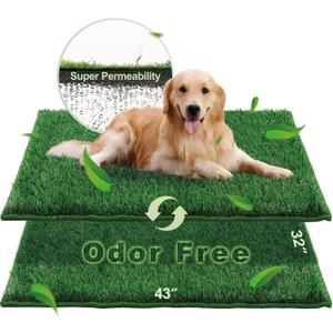 HQ4US 4LEGS Artificial Grass, Dog Pee Grass Pads for Dogs Potty, 2PCS Odor Free Fake Grass for Dogs X-Large 4332 with Countless Drainage Holes, Dog Potty Grass Hemmed Edge Realistic