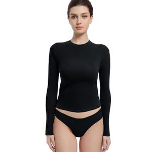 Long Sleeve Shirts for Women Crewneck Basic Tees T Shirts Fitted Crop Tops Y2k Going Out Tops (X-Small, Black)