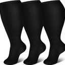 Genovega 3 Packs Wide Calf Compression Socks for Women Men Knee Hight 4XL for Gifts (Block Color-black)