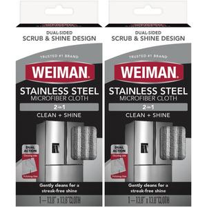 Weiman Microfiber Cloth for Stainless Steel, Safely Traps and Removes Dirt, Oil and Grime to Protect from Scratches 13.8" x 13.8" (Pack of 2)