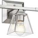 Modern Bathroom Light Fixture, HWH 3-Light Bathroom Light Fixtures Brushed Nickel Wall Vanity Light, Vanity Wall Lamp with Square Bell Glass Shade, 5HY68B-3W BN