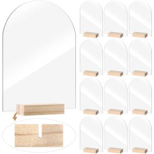 Yalikop 12 Pack Acrylic Sign Holder with Wood Base DIY Signs Acrylic Table Numbers Modern Signs Plaque Vertical Table Decor for Wedding, Restaurant, Store, Office, Hotel(5 x 7 Inch)