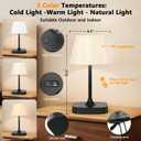 Table Lamp - 8000mAh Cordless Rechargeable Battery and Dimmable LED Display Touch Lamp for Patio Bedroom (Black, 1 Pack)
