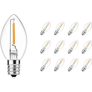 12 Pack C7 LED Christmas Bulbs, E12 Candelabra Base, 0.6W Warm White Dimmable Clear - Halloween Light Bulbs for Indoor/Outdoor String Lights, Patio Party Wedding Xmas Tree Replacement